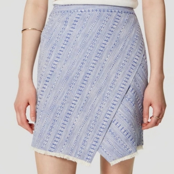 Ann Taylor Loft Mini Pencil Skirt Faux Wrap Lined Side Zip Blue White Chambray 4 - Picture 1 of 13